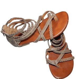 JELLYPOP GIRLS size 1 gray brown woven stud strappy gladiator sandals